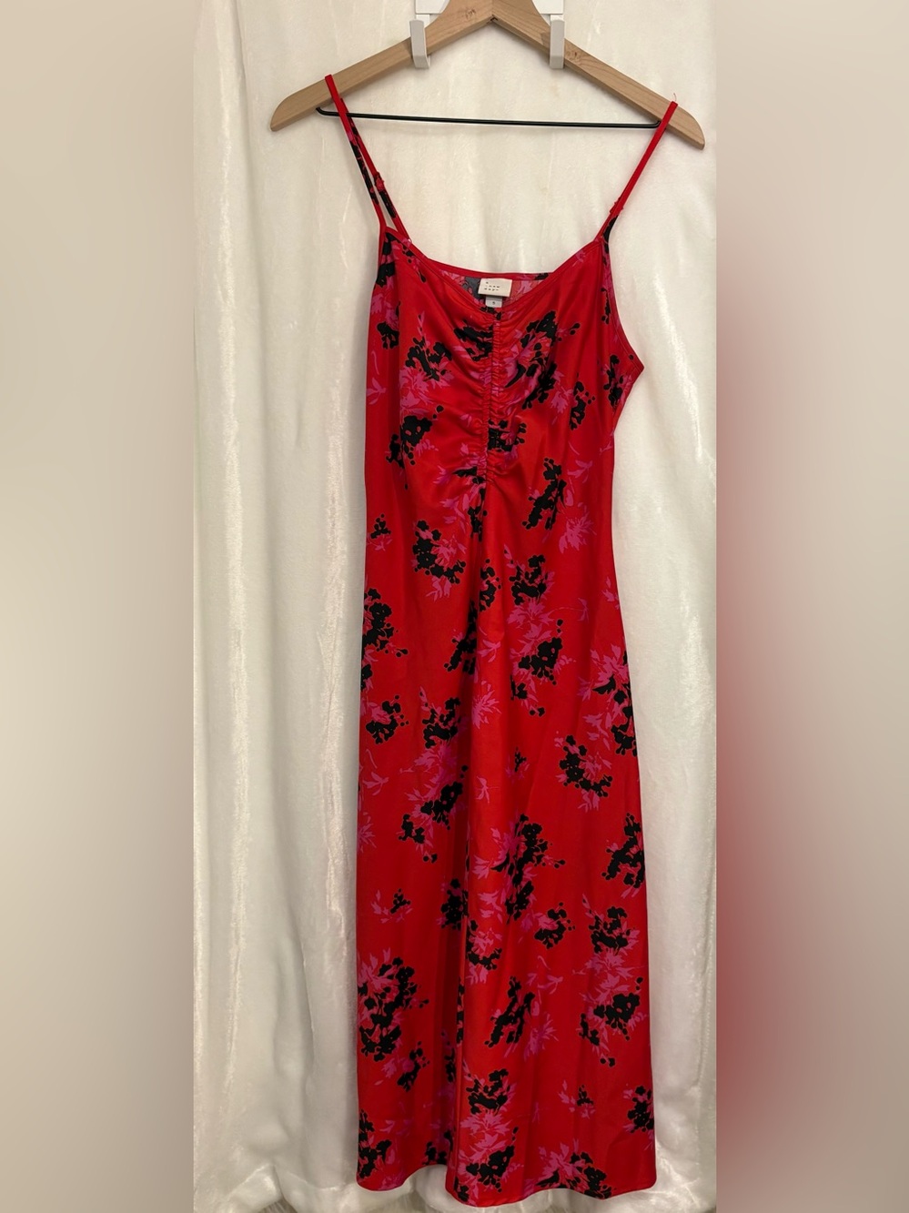 a new day Red Floral Satin Slip Dress